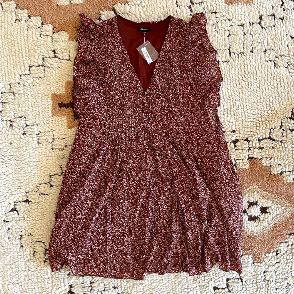 MADEWELL Pintuck Mini Dress in Florentine Floral, XL (NWT)
